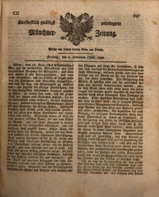 Kurfürstlich gnädigst privilegirte Münchner-Zeitung (Süddeutsche Presse) Freitag 2. Juli 1790