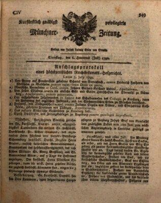 Kurfürstlich gnädigst privilegirte Münchner-Zeitung (Süddeutsche Presse) Dienstag 6. Juli 1790