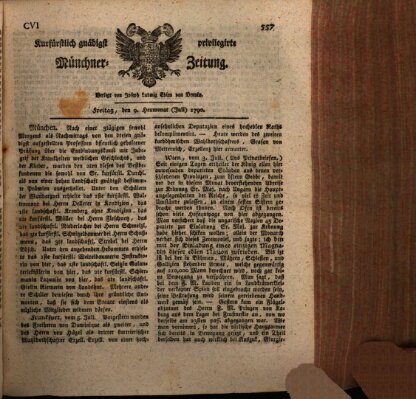 Kurfürstlich gnädigst privilegirte Münchner-Zeitung (Süddeutsche Presse) Freitag 9. Juli 1790