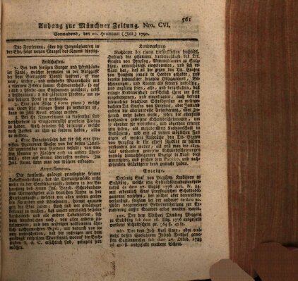 Kurfürstlich gnädigst privilegirte Münchner-Zeitung (Süddeutsche Presse) Samstag 10. Juli 1790