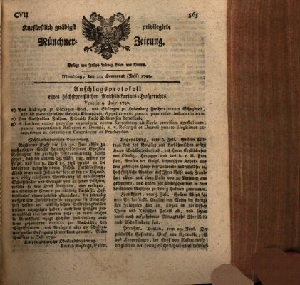 Kurfürstlich gnädigst privilegirte Münchner-Zeitung (Süddeutsche Presse) Montag 12. Juli 1790