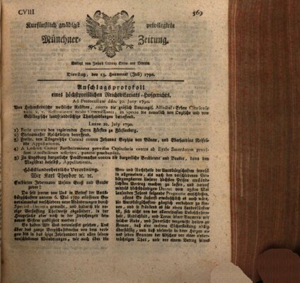 Kurfürstlich gnädigst privilegirte Münchner-Zeitung (Süddeutsche Presse) Dienstag 13. Juli 1790