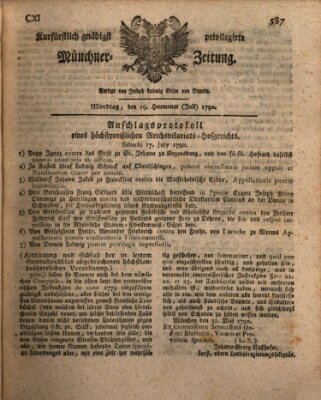 Kurfürstlich gnädigst privilegirte Münchner-Zeitung (Süddeutsche Presse) Montag 19. Juli 1790