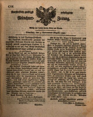 Kurfürstlich gnädigst privilegirte Münchner-Zeitung (Süddeutsche Presse) Dienstag 3. August 1790