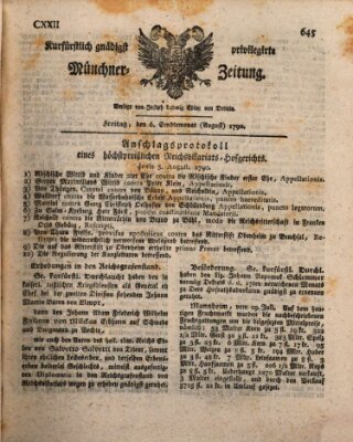 Kurfürstlich gnädigst privilegirte Münchner-Zeitung (Süddeutsche Presse) Freitag 6. August 1790