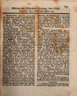 Kurfürstlich gnädigst privilegirte Münchner-Zeitung (Süddeutsche Presse) Samstag 7. August 1790