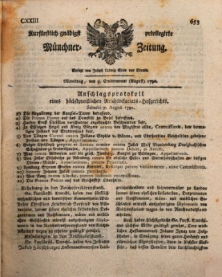 Kurfürstlich gnädigst privilegirte Münchner-Zeitung (Süddeutsche Presse) Montag 9. August 1790