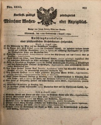 Kurfürstlich gnädigst privilegirte Münchner-Zeitung (Süddeutsche Presse) Mittwoch 11. August 1790