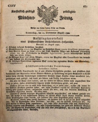 Kurfürstlich gnädigst privilegirte Münchner-Zeitung (Süddeutsche Presse) Donnerstag 12. August 1790