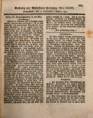 Kurfürstlich gnädigst privilegirte Münchner-Zeitung (Süddeutsche Presse) Samstag 14. August 1790