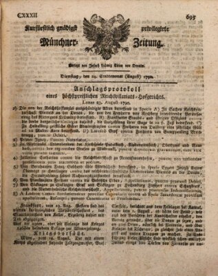 Kurfürstlich gnädigst privilegirte Münchner-Zeitung (Süddeutsche Presse) Dienstag 24. August 1790