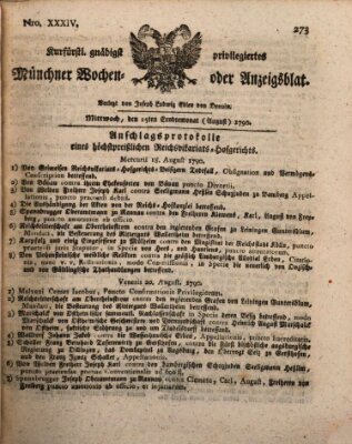 Kurfürstlich gnädigst privilegirte Münchner-Zeitung (Süddeutsche Presse) Mittwoch 25. August 1790