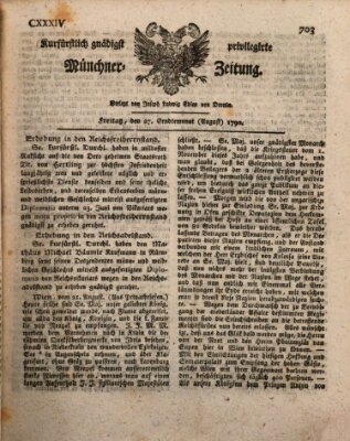 Kurfürstlich gnädigst privilegirte Münchner-Zeitung (Süddeutsche Presse) Freitag 27. August 1790