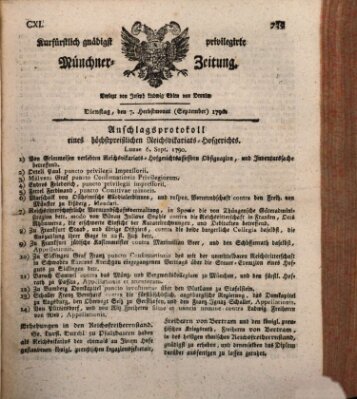 Kurfürstlich gnädigst privilegirte Münchner-Zeitung (Süddeutsche Presse) Dienstag 7. September 1790