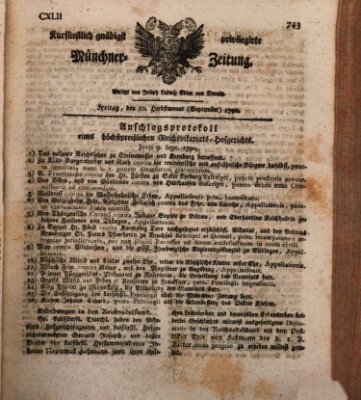 Kurfürstlich gnädigst privilegirte Münchner-Zeitung (Süddeutsche Presse) Freitag 10. September 1790