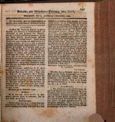 Kurfürstlich gnädigst privilegirte Münchner-Zeitung (Süddeutsche Presse) Samstag 11. September 1790