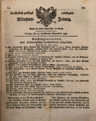 Kurfürstlich gnädigst privilegirte Münchner-Zeitung (Süddeutsche Presse) Freitag 24. September 1790