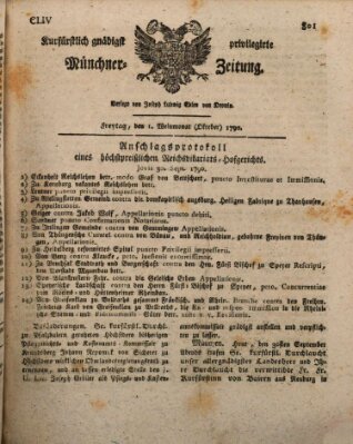 Kurfürstlich gnädigst privilegirte Münchner-Zeitung (Süddeutsche Presse) Freitag 1. Oktober 1790