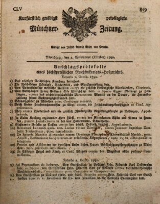 Kurfürstlich gnädigst privilegirte Münchner-Zeitung (Süddeutsche Presse) Montag 4. Oktober 1790