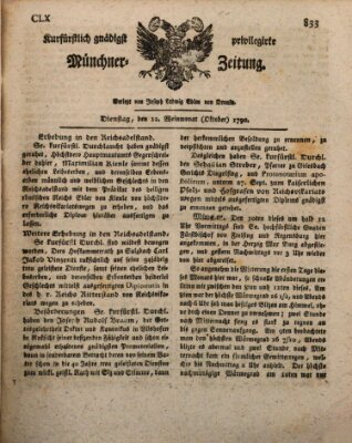 Kurfürstlich gnädigst privilegirte Münchner-Zeitung (Süddeutsche Presse) Dienstag 12. Oktober 1790