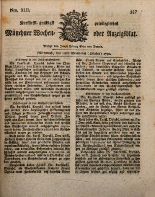 Kurfürstlich gnädigst privilegirte Münchner-Zeitung (Süddeutsche Presse) Mittwoch 20. Oktober 1790