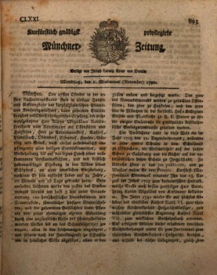 Kurfürstlich gnädigst privilegirte Münchner-Zeitung (Süddeutsche Presse) Montag 1. November 1790