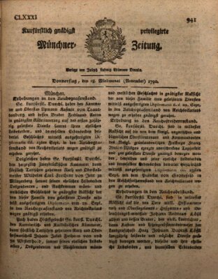 Kurfürstlich gnädigst privilegirte Münchner-Zeitung (Süddeutsche Presse) Donnerstag 18. November 1790