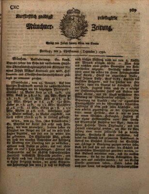 Kurfürstlich gnädigst privilegirte Münchner-Zeitung (Süddeutsche Presse) Freitag 3. Dezember 1790