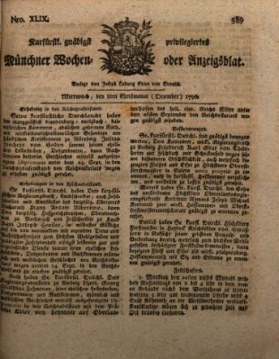 Kurfürstlich gnädigst privilegirte Münchner-Zeitung (Süddeutsche Presse) Mittwoch 8. Dezember 1790