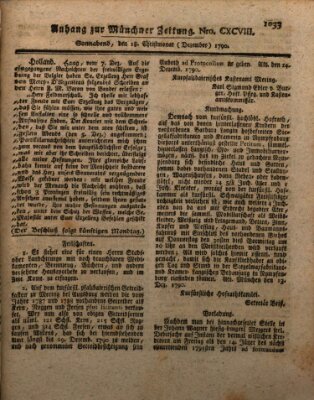 Kurfürstlich gnädigst privilegirte Münchner-Zeitung (Süddeutsche Presse) Samstag 18. Dezember 1790