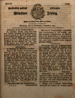 Kurfürstlich gnädigst privilegirte Münchner-Zeitung (Süddeutsche Presse) Montag 20. Dezember 1790