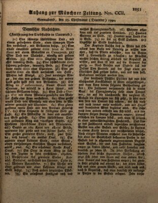 Kurfürstlich gnädigst privilegirte Münchner-Zeitung (Süddeutsche Presse) Samstag 25. Dezember 1790