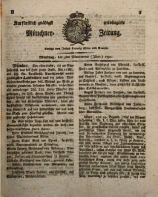 Kurfürstlich gnädigst privilegirte Münchner-Zeitung (Süddeutsche Presse) Montag 3. Januar 1791