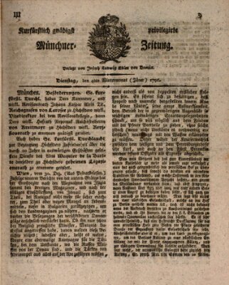 Kurfürstlich gnädigst privilegirte Münchner-Zeitung (Süddeutsche Presse) Dienstag 4. Januar 1791