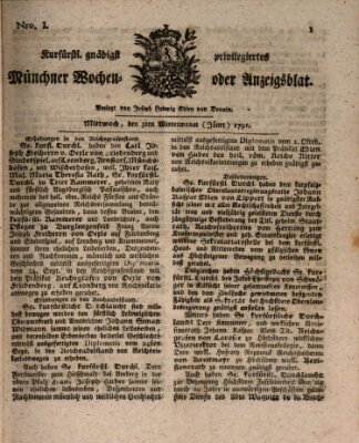 Kurfürstlich gnädigst privilegirte Münchner-Zeitung (Süddeutsche Presse) Mittwoch 5. Januar 1791