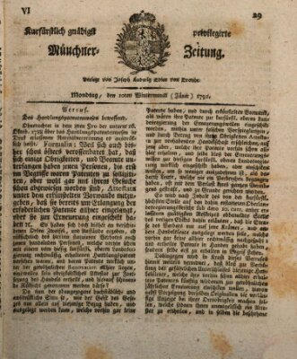 Kurfürstlich gnädigst privilegirte Münchner-Zeitung (Süddeutsche Presse) Montag 10. Januar 1791