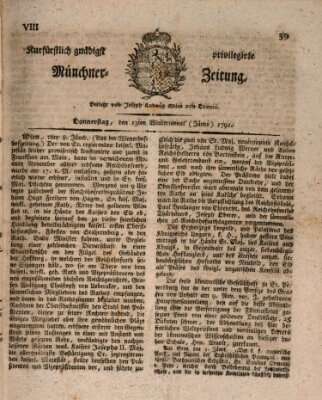 Kurfürstlich gnädigst privilegirte Münchner-Zeitung (Süddeutsche Presse) Donnerstag 13. Januar 1791