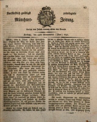 Kurfürstlich gnädigst privilegirte Münchner-Zeitung (Süddeutsche Presse) Freitag 14. Januar 1791