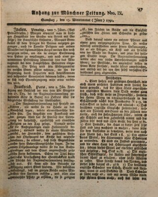 Kurfürstlich gnädigst privilegirte Münchner-Zeitung (Süddeutsche Presse) Samstag 15. Januar 1791