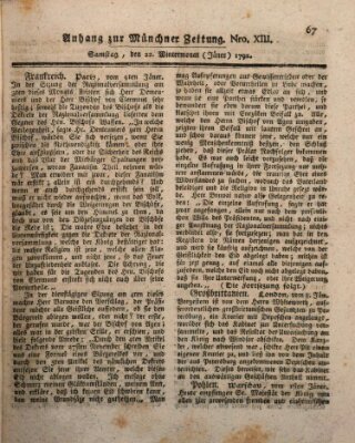 Kurfürstlich gnädigst privilegirte Münchner-Zeitung (Süddeutsche Presse) Samstag 22. Januar 1791