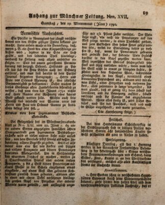 Kurfürstlich gnädigst privilegirte Münchner-Zeitung (Süddeutsche Presse) Samstag 29. Januar 1791