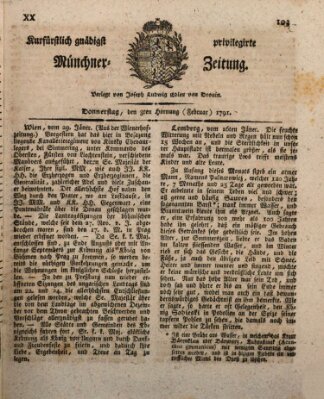 Kurfürstlich gnädigst privilegirte Münchner-Zeitung (Süddeutsche Presse) Donnerstag 3. Februar 1791