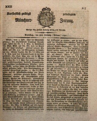 Kurfürstlich gnädigst privilegirte Münchner-Zeitung (Süddeutsche Presse) Dienstag 8. Februar 1791