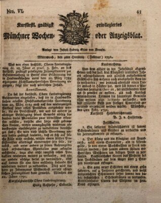 Kurfürstlich gnädigst privilegirte Münchner-Zeitung (Süddeutsche Presse) Mittwoch 9. Februar 1791