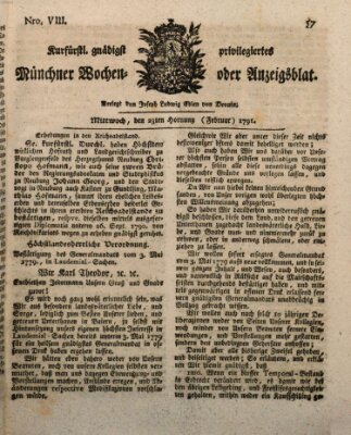 Kurfürstlich gnädigst privilegirte Münchner-Zeitung (Süddeutsche Presse) Mittwoch 23. Februar 1791