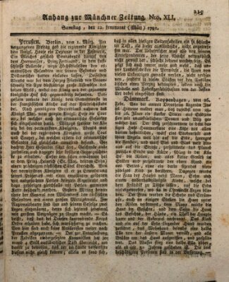 Kurfürstlich gnädigst privilegirte Münchner-Zeitung (Süddeutsche Presse) Samstag 12. März 1791