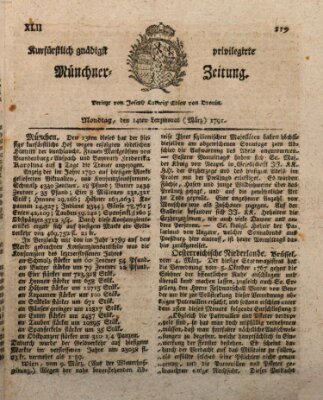 Kurfürstlich gnädigst privilegirte Münchner-Zeitung (Süddeutsche Presse) Montag 14. März 1791