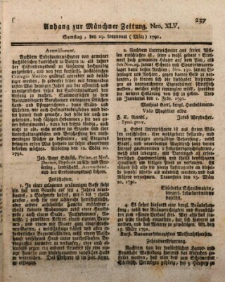 Kurfürstlich gnädigst privilegirte Münchner-Zeitung (Süddeutsche Presse) Samstag 19. März 1791