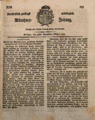 Kurfürstlich gnädigst privilegirte Münchner-Zeitung (Süddeutsche Presse) Freitag 25. März 1791