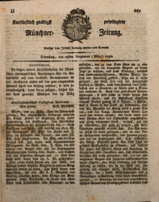 Kurfürstlich gnädigst privilegirte Münchner-Zeitung (Süddeutsche Presse) Dienstag 29. März 1791